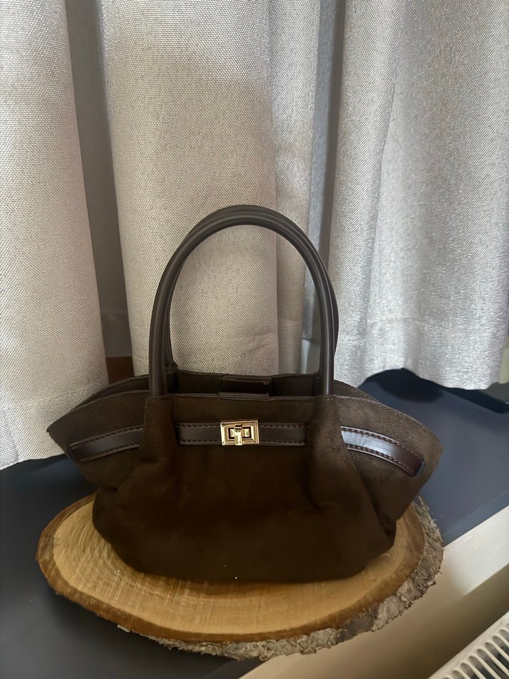 Kahverengi Süet Kemer Detaylı Kadın Çanta - Görsel 2