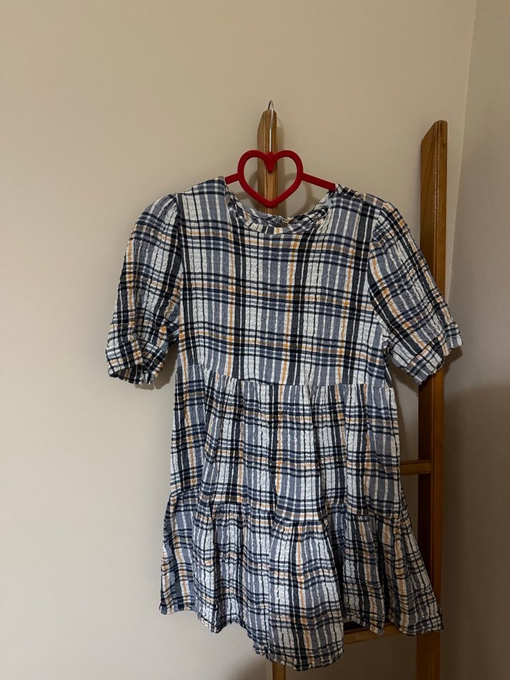 Ekose Desenli  Mini Elbise - Görsel 2