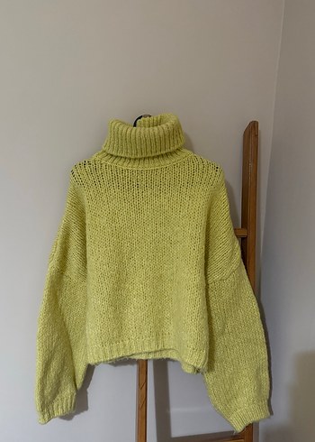 Sarı Boğazlı Örgü Kadın Kazak - Görsel 2