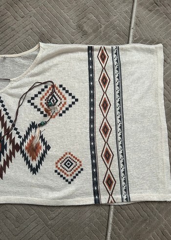 s Beden ten rengi Renk Nakış Detaylı Bohem Kadın Triko Bluz