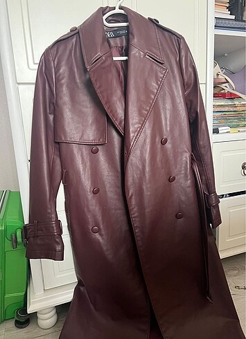 Zara Zara Suni Deri Bordo Trençkot