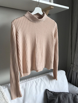 H&M Yarım Boğazlı Pudra Kazak