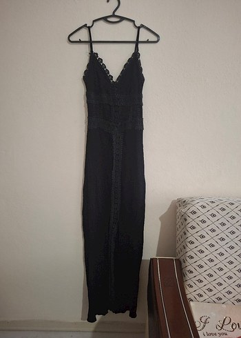 Siyah Dantelli Uzun Gotik Elbise - Görsel 2