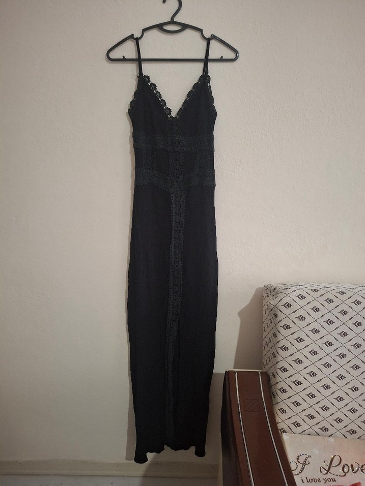 Siyah Dantelli Uzun Gotik Elbise - Görsel 2