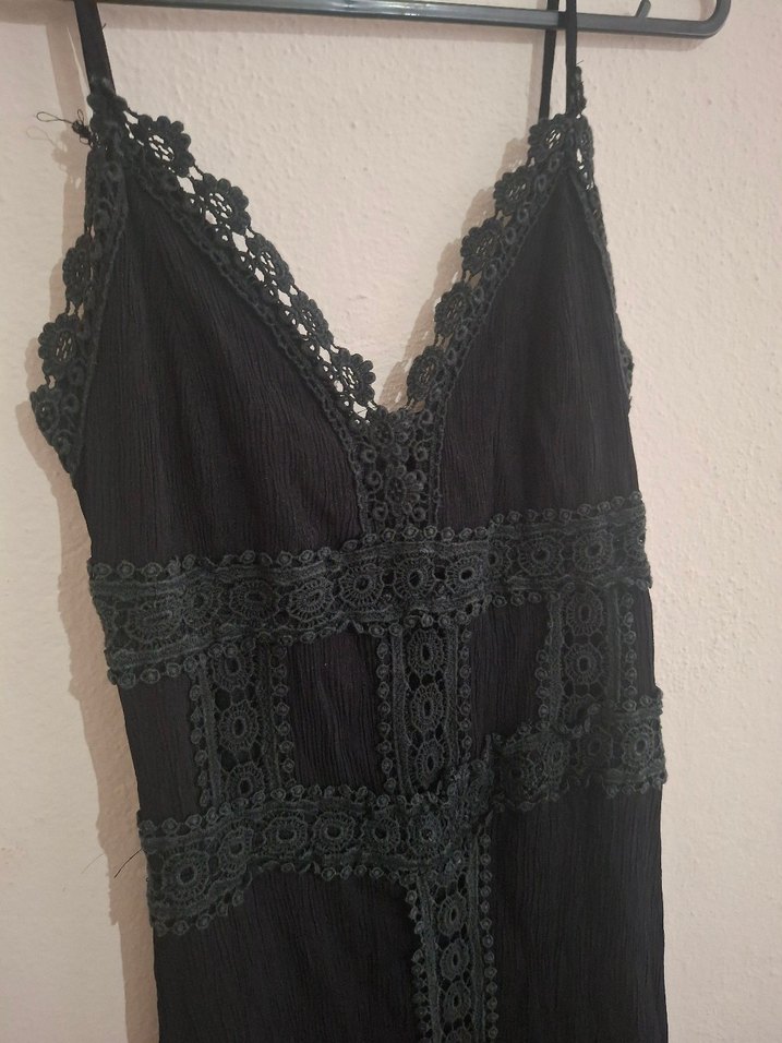 Siyah Dantelli Uzun Gotik Elbise - Görsel 3