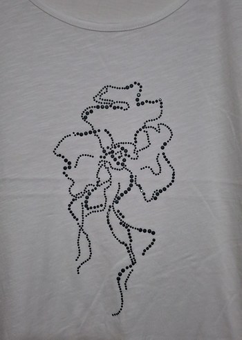 Kadın Beyaz Taşlı Kısa Kollu Basic Tişört - Görsel 2