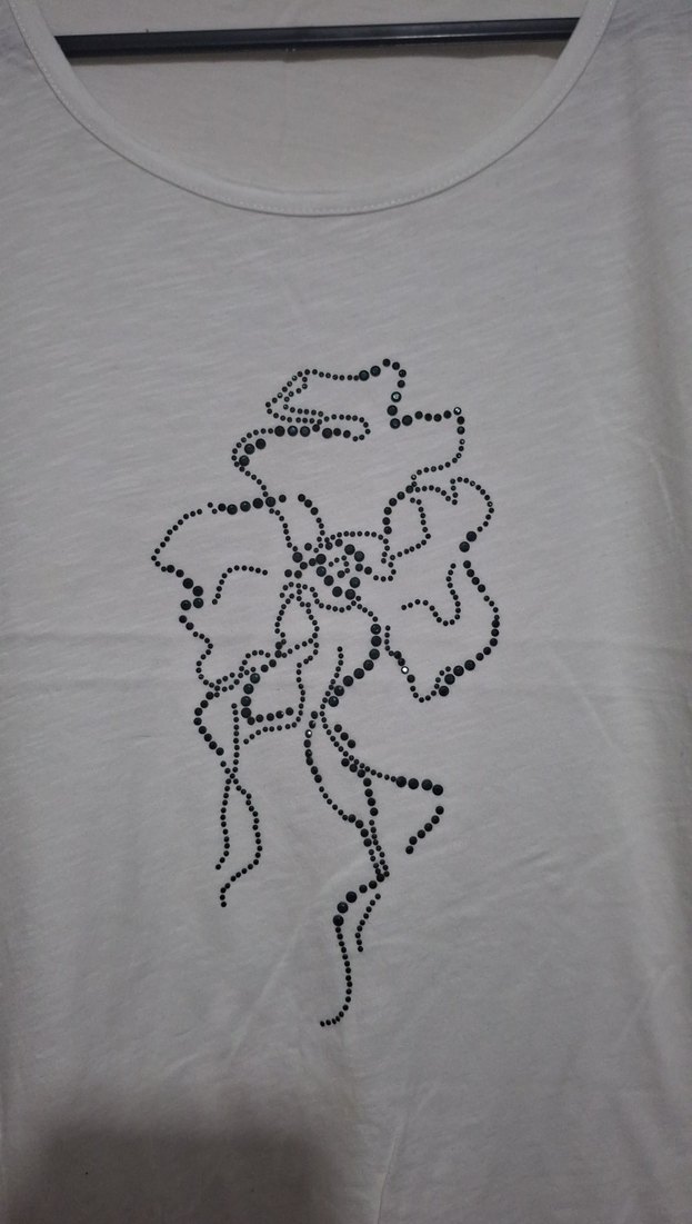 Kadın Beyaz Taşlı Kısa Kollu Basic Tişört - Görsel 2