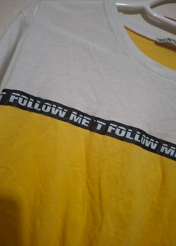 Sarı Beyaz Kadın Kısa Kollu Tişört - Görsel 3