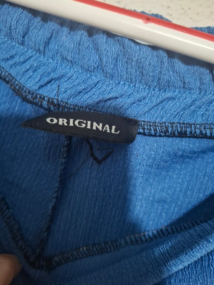 Kadın Mavi Bürümcük Salaş Pantolon - Görsel 3