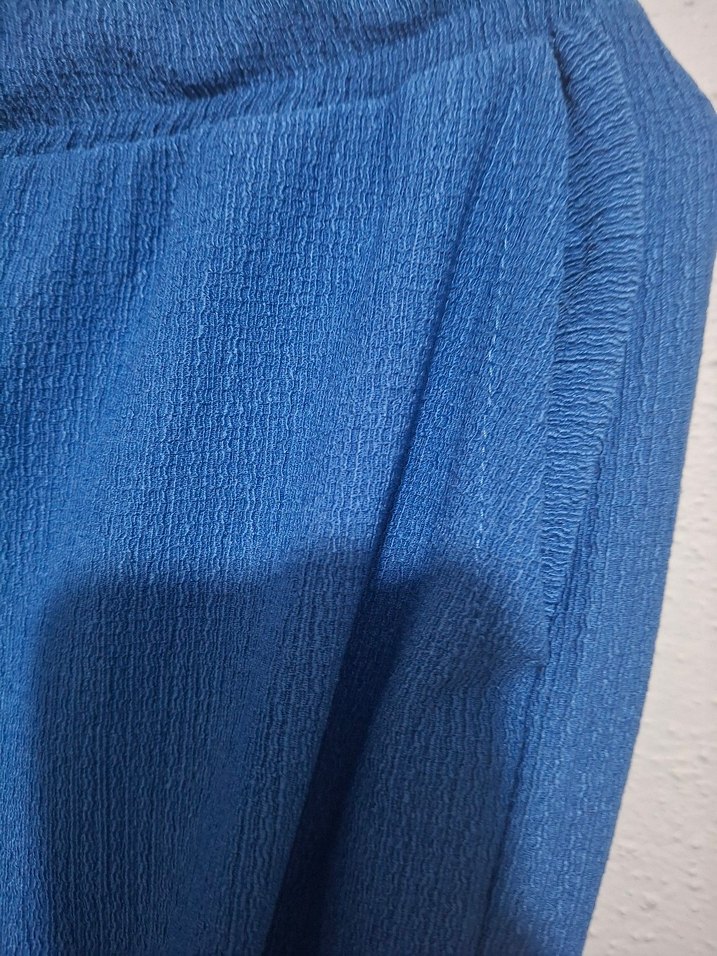 Kadın Mavi Bürümcük Salaş Pantolon - Görsel 2