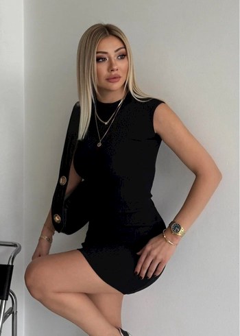 Siyah yarım balıkçı Mini Elbise - Görsel 2