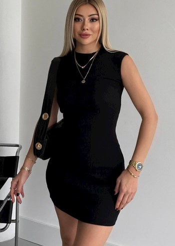 Siyah yarım balıkçı Mini Elbise - Görsel 3