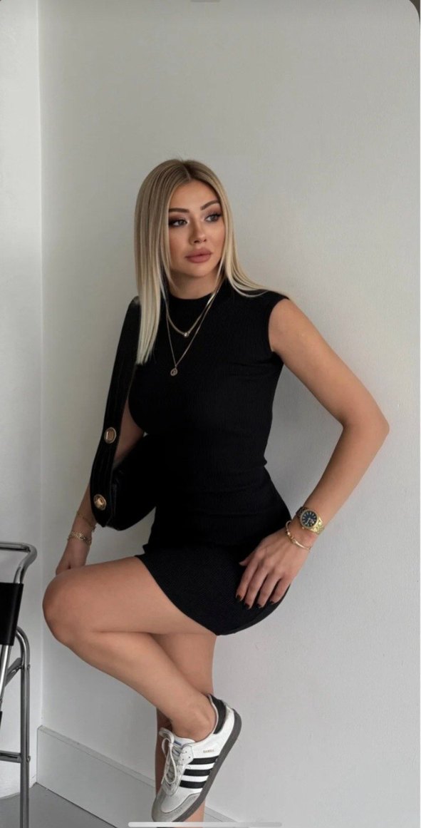 Siyah yarım balıkçı Mini Elbise - Görsel 2