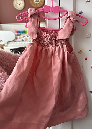 Pembe Keten Kız Çocuk Elbise