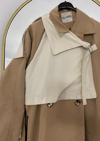 Diğer Bej Uzun Kadın Trençkot Kemerli ve Minimalist