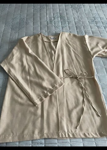 l Beden Bej Uzun Kollu Keten Kadın Kimono