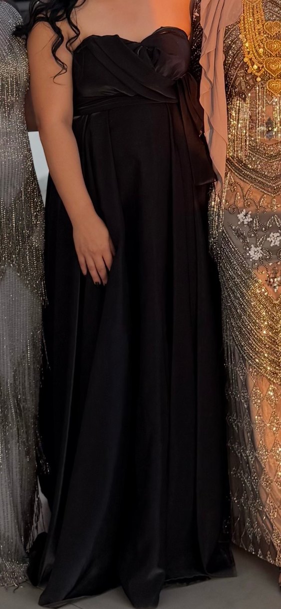 Siyah Drapeli Uzun Kadın Abiye Elbise - Görsel 2