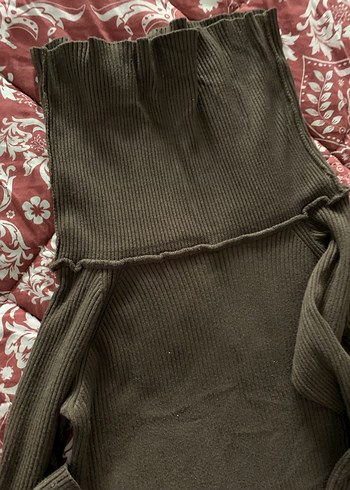 Acı kahve Uzun Kollu Straplez Triko Elbise - Görsel 2