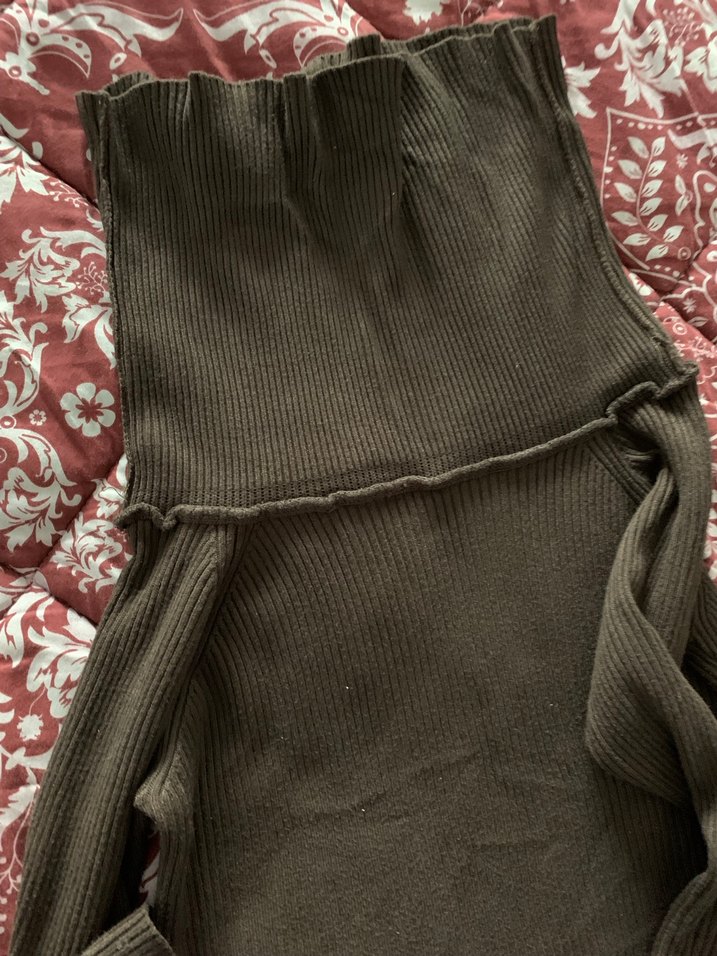 Acı kahve Uzun Kollu Straplez Triko Elbise - Görsel 2