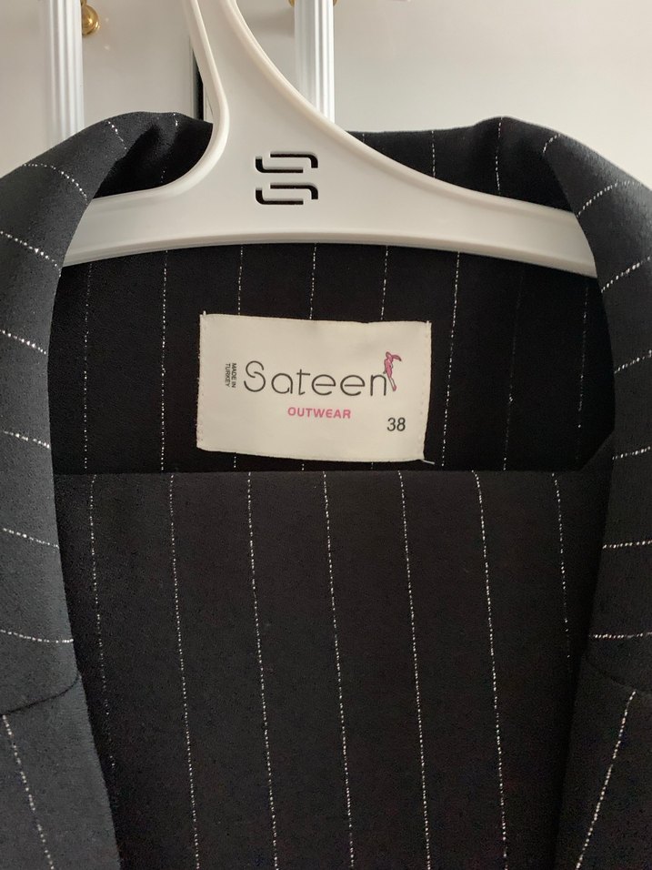 Kadın Siyah Çizgili Kuşaklı Blazer Takım - Görsel 5