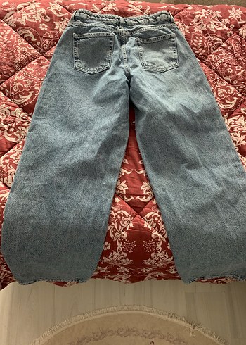 Gri Bağlama Desenli Rahat Kesim Midi Kot Pantolon - Görsel 2