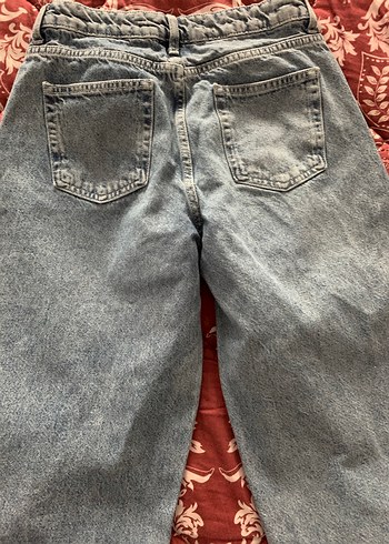 Gri Bağlama Desenli Rahat Kesim Midi Kot Pantolon - Görsel 3