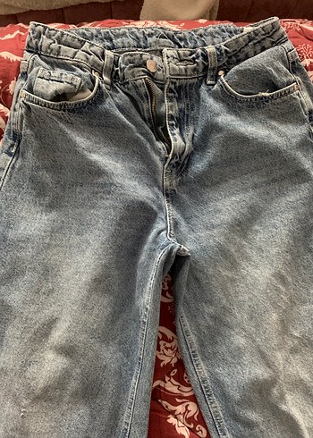 Gri Bağlama Desenli Rahat Kesim Midi Kot Pantolon - Görsel 5