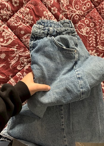 Gri Bağlama Desenli Rahat Kesim Midi Kot Pantolon - Görsel 6