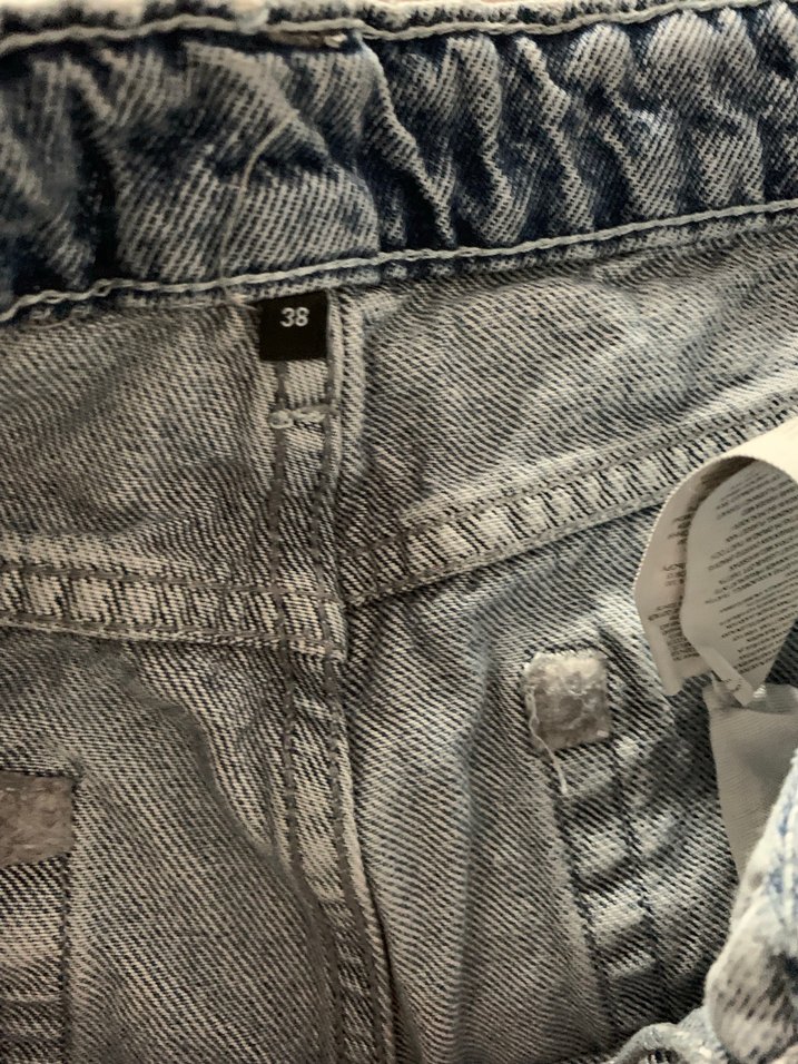 Gri Bağlama Desenli Rahat Kesim Midi Kot Pantolon - Görsel 4