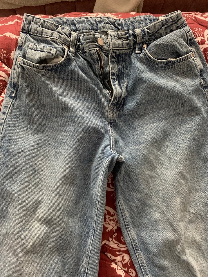 Gri Bağlama Desenli Rahat Kesim Midi Kot Pantolon - Görsel 5