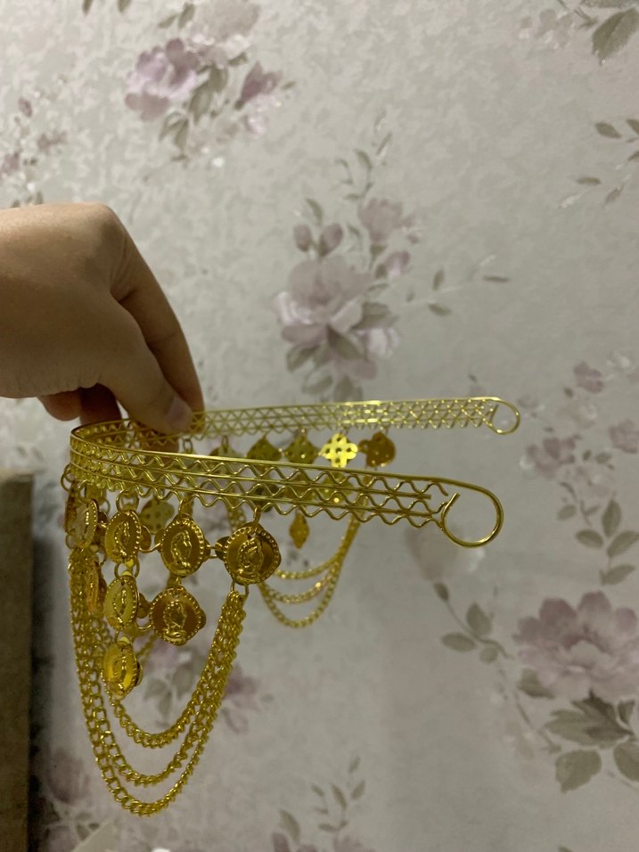 Altın Renkli Zincir Detaylı Kadın tacı - Görsel 3