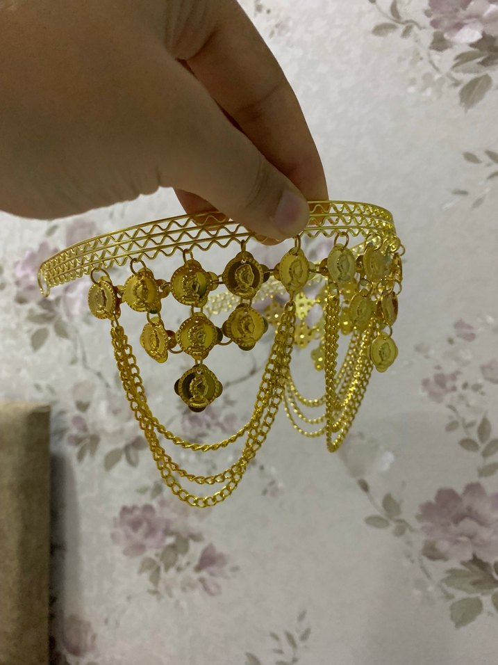 Altın Renkli Zincir Detaylı Kadın tacı - Görsel 2