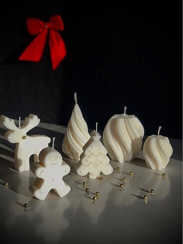 Yılbaşı Konseptli 6lı Soya Mum Seti, Soya Wax Noel Merry Christm