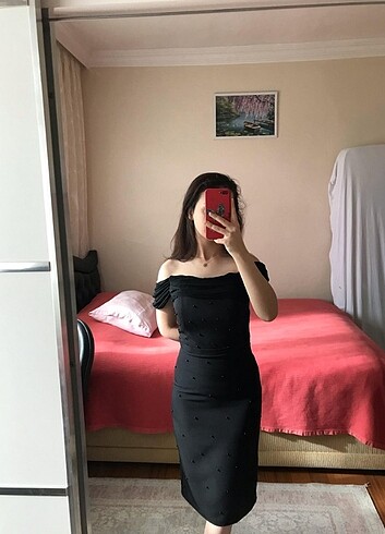 s Beden siyah Renk Siyah incili elbise