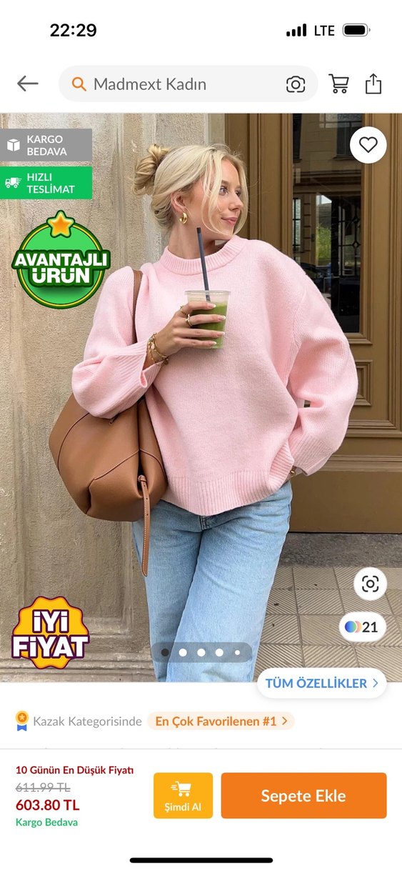 Madmex Pinterest Pembe  Kadın Triko Sweatshirt - Görsel 5