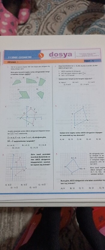  Matematik, Geometri Yaprak Test