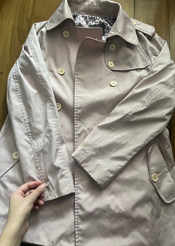 pudra rengi kadın trenckot - Görsel 3