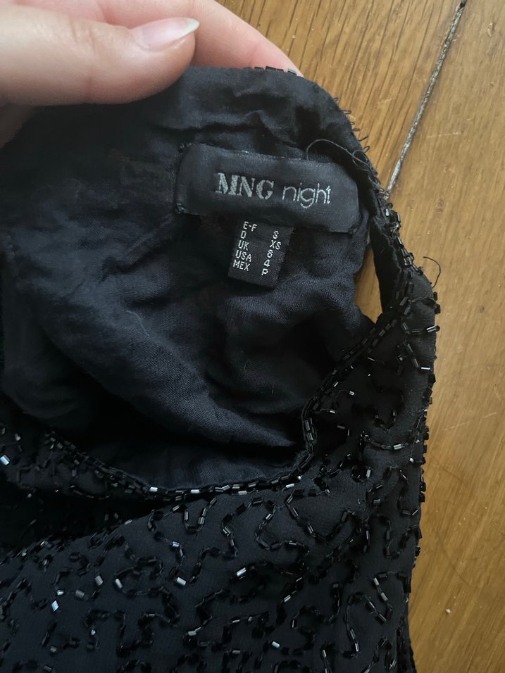 mango boncuk İşlemeli parıltılı Siyah Midi Abiye Elbise - Görsel 2