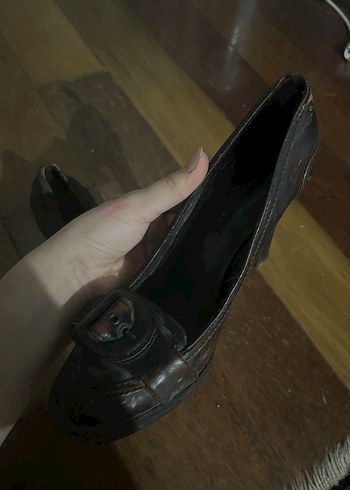 Kahverengi Deri vintage topuklu ayakkabı - Görsel 3