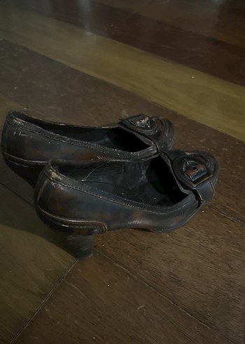 Kahverengi Deri vintage topuklu ayakkabı - Görsel 2