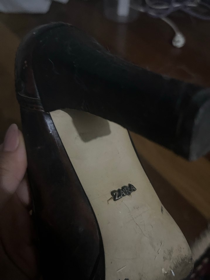 Kahverengi Deri vintage topuklu ayakkabı - Görsel 4