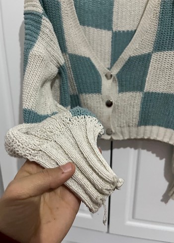 Düğmeli Yeşil Kadın Hırka - Görsel 6