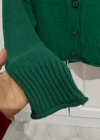 Düğmeli Yeşil Kadın Hırka - Görsel 2