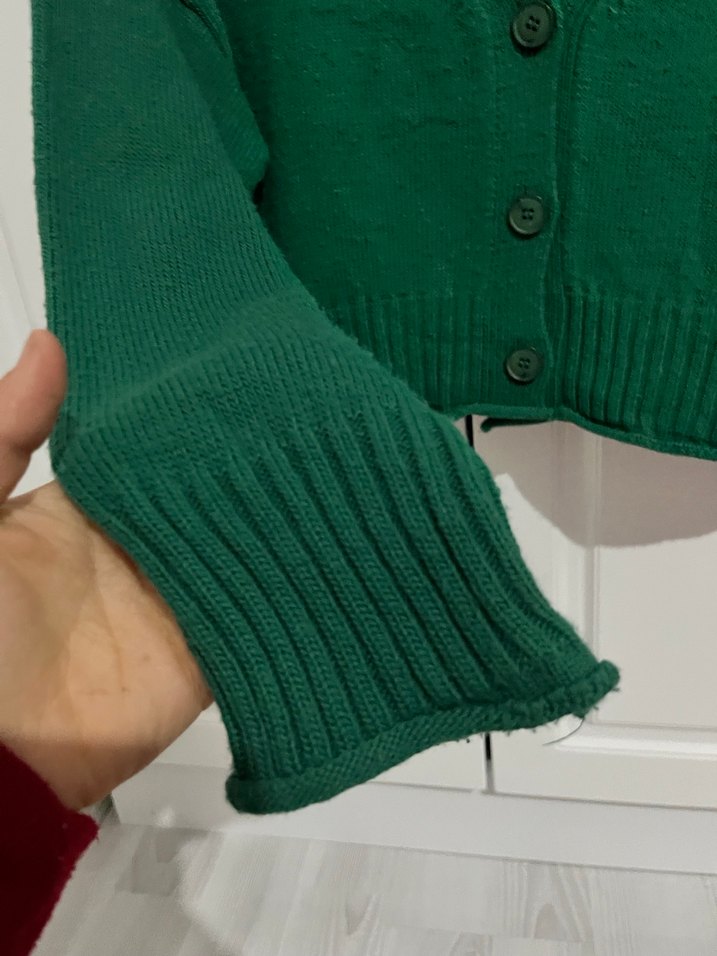 Düğmeli Yeşil Kadın Hırka - Görsel 2