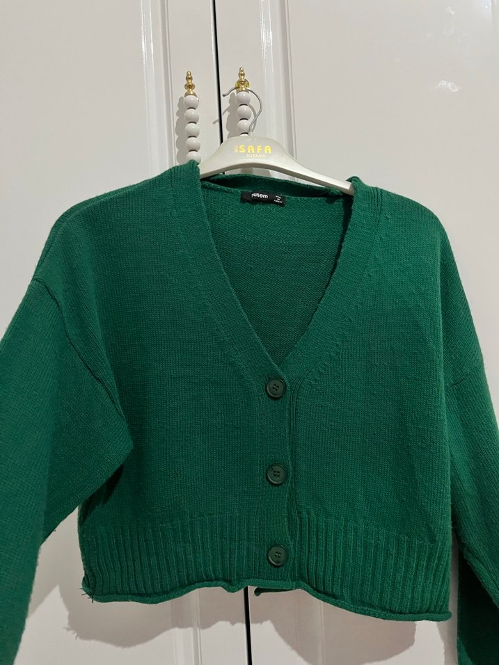 Düğmeli Yeşil Kadın Hırka - Görsel 3