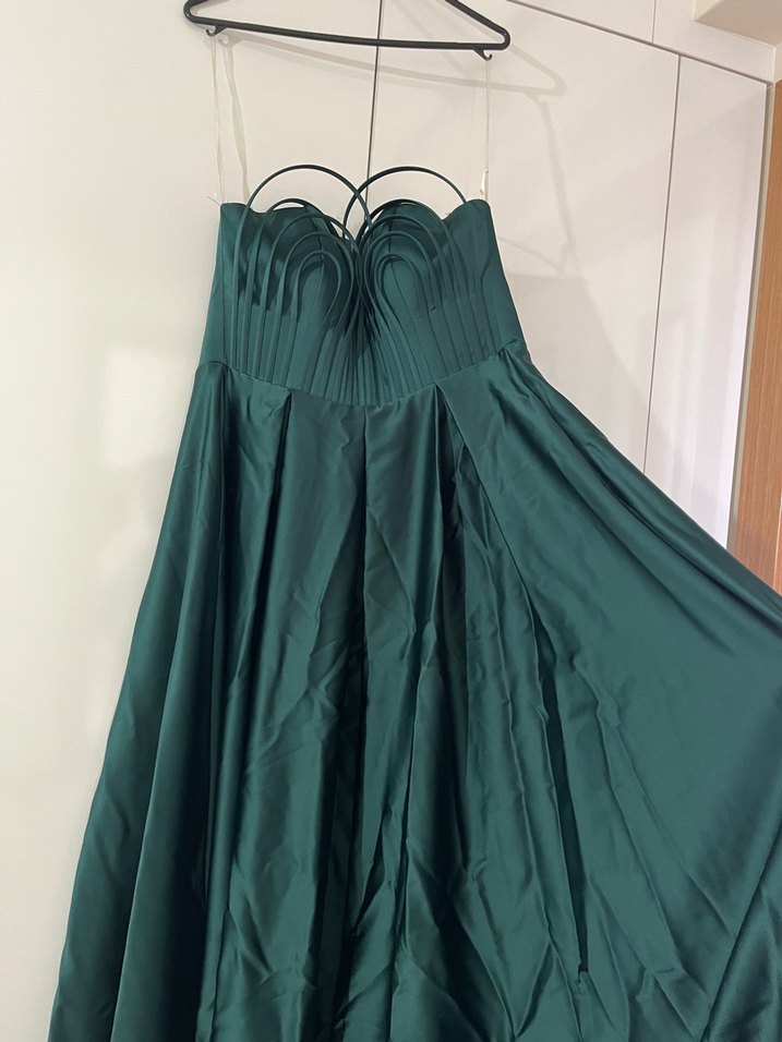 Straplez Turkuaz Uzun Drapeli Kadın Abiye - Görsel 5