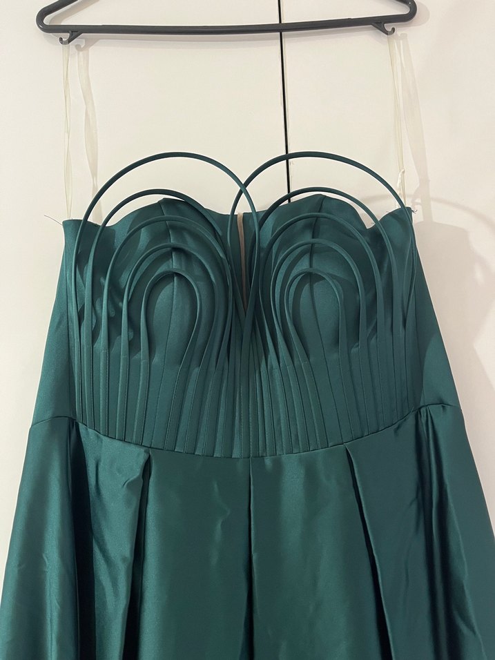 Straplez Turkuaz Uzun Drapeli Kadın Abiye - Görsel 2