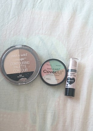 wetn wild highlighter + kontür paleti + concealer paleti