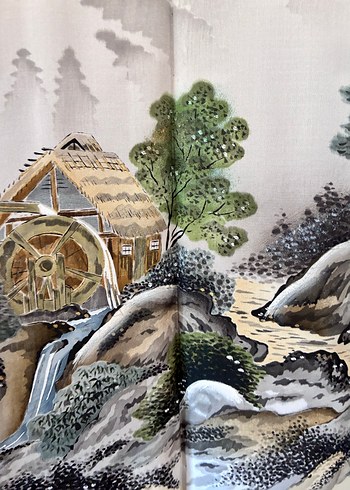 Uzun Yeşil Baskılı İpek Japon Kimono - Görsel 3