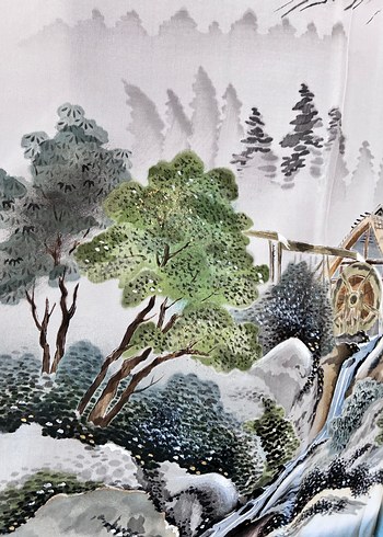 Uzun Yeşil Baskılı İpek Japon Kimono - Görsel 4